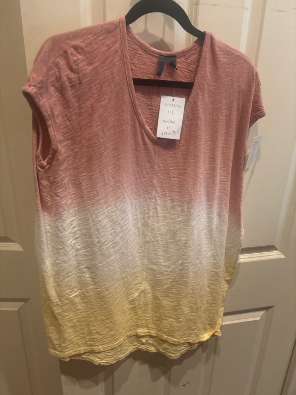 Stateside Ombre V-Neck Tee Pink Yellow Slub Knit – XS